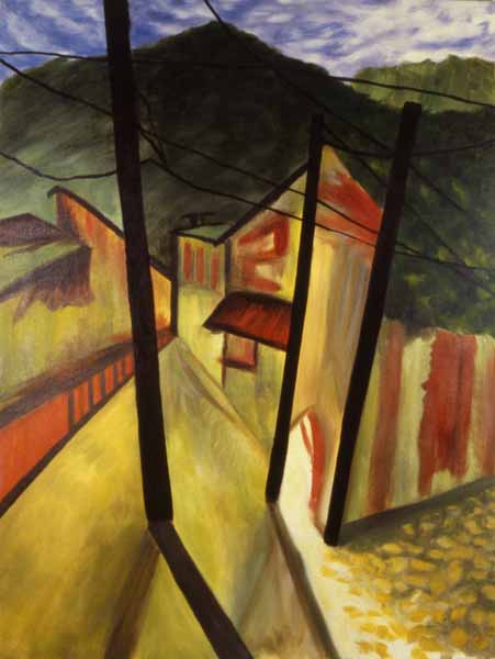 Up the Down Street oil painting Zoras Garden Lore Stephan