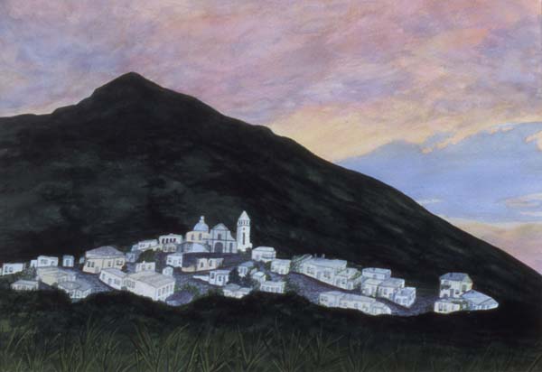 Stromboli Italy watercolor painting Zoras Garden Lore Stephan