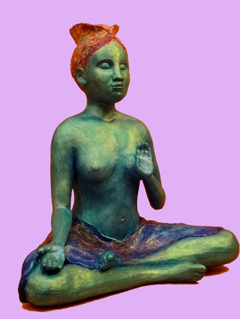 Ocean Tara sculpture in cast gypsum cement with patina, glitter and fibers