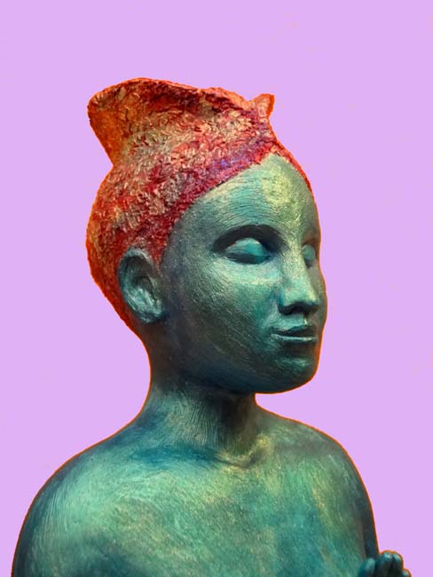 Ocean Tara sculpture in cast gypsum cement with patina, glitter and fibers